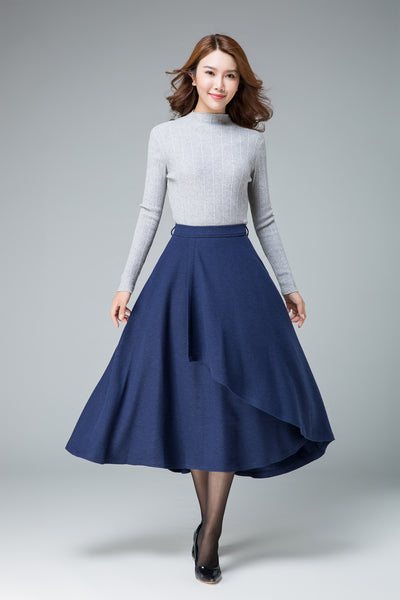 evening skirt, blue skirt, wool skirt, layered skirt, tie belt skirt 1 ...