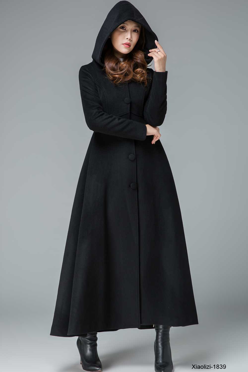 Navy blue maxi wool coat with hood 1637# – XiaoLizi