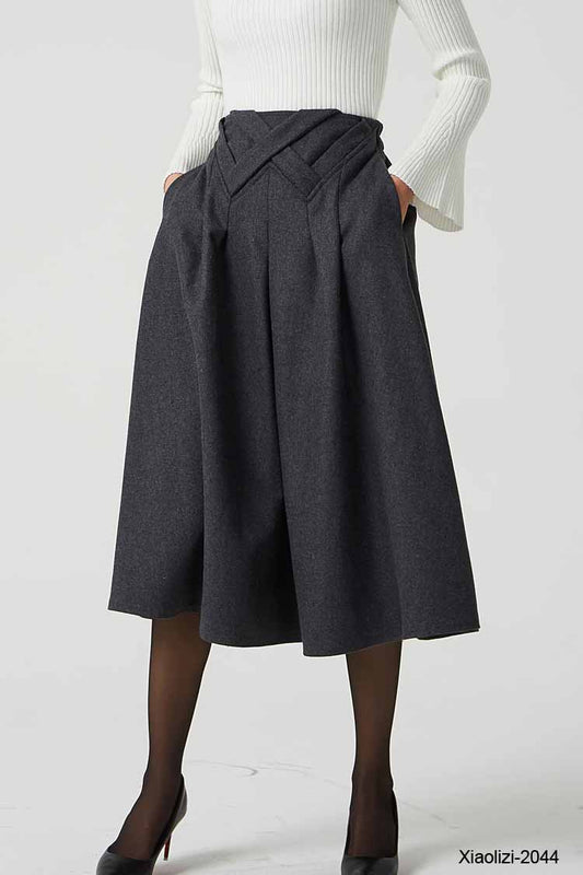 knee length black wool skirt, pleated circle skirt 1992# – XiaoLizi