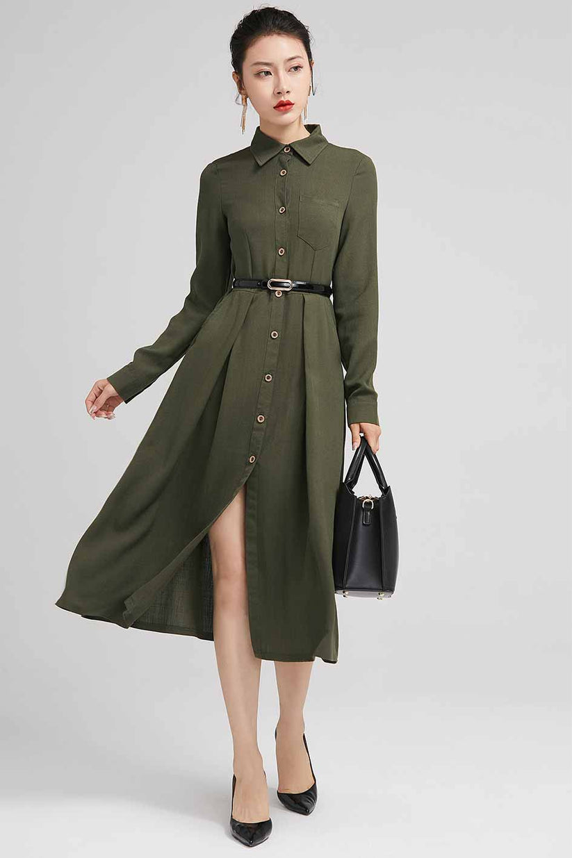 Women's Army green shirt dress 2228# – XiaoLizi