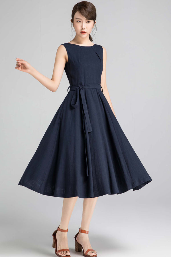 Xiaolizi handmade 50s sleeveless swing midi dress in Blue 1401# – XiaoLizi