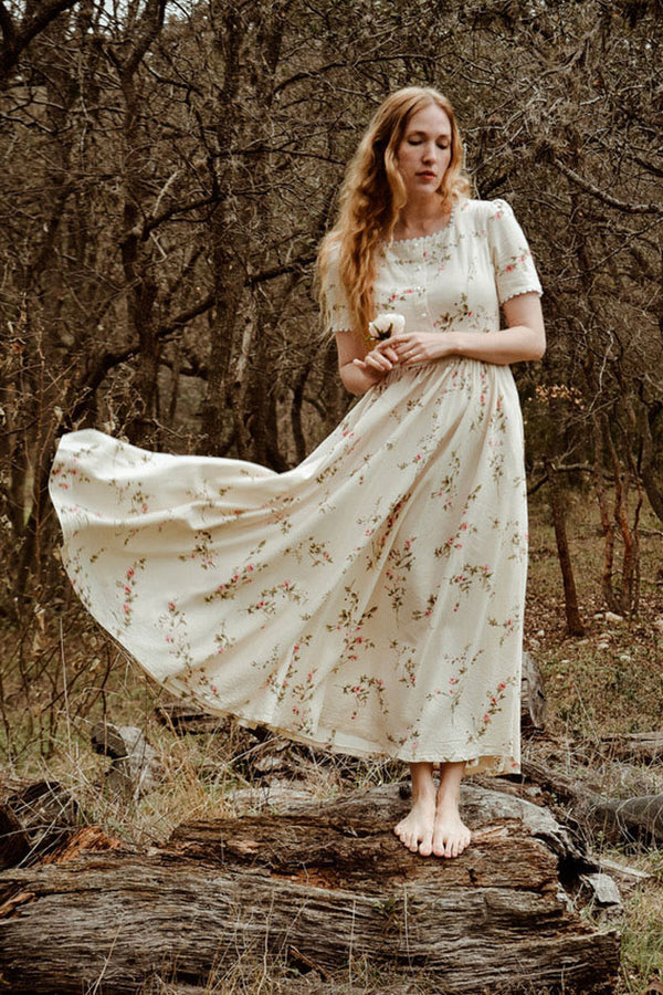 Floral Cottagecore Linen Maxi Prom Dress 2591 – XiaoLizi