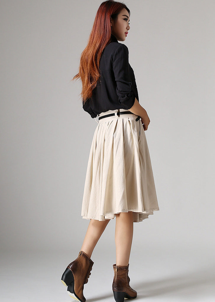 Cream skirt knee skirt linen skirt women skirt (1034) – XiaoLizi