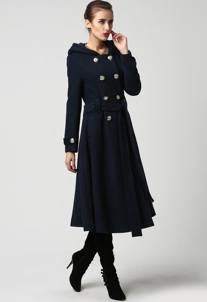 Dark Blue Wool Women’s Winter Coat. Military Style Coat - Blue Coat ...