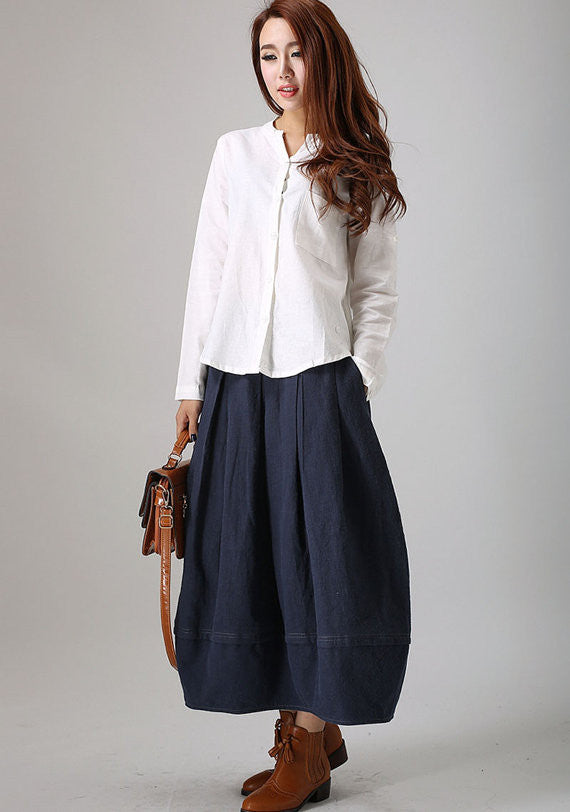 Made to Measure blue long linen Skirt with Side Pockets 0778# – XiaoLizi