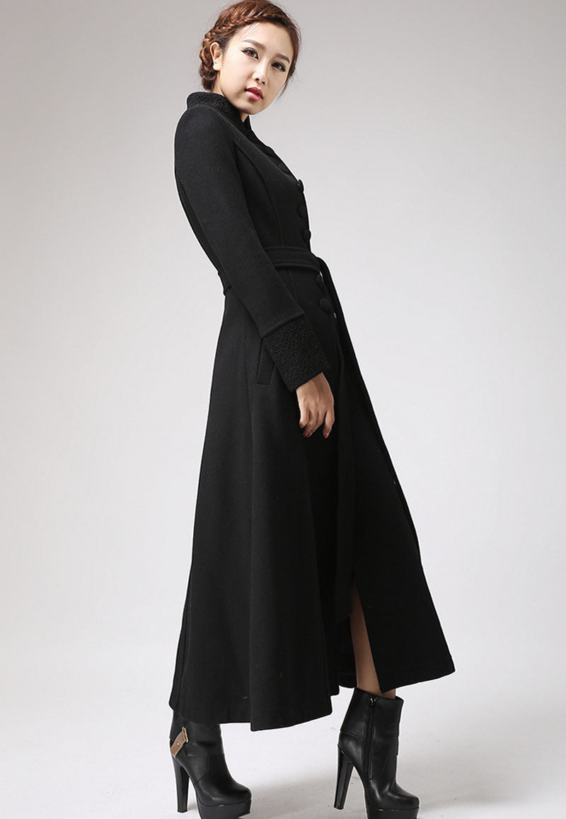 Long Black Dress Coat with Mandarin Collar 0717# – XiaoLizi