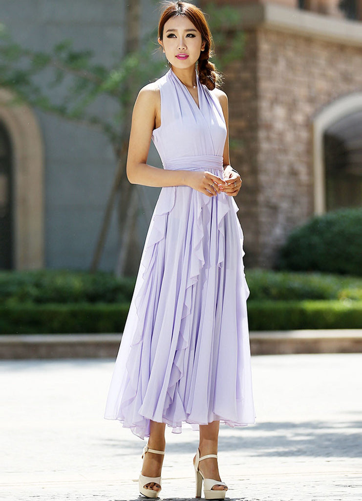 purple chiffon dress - charming halter women dress summer long dress ...