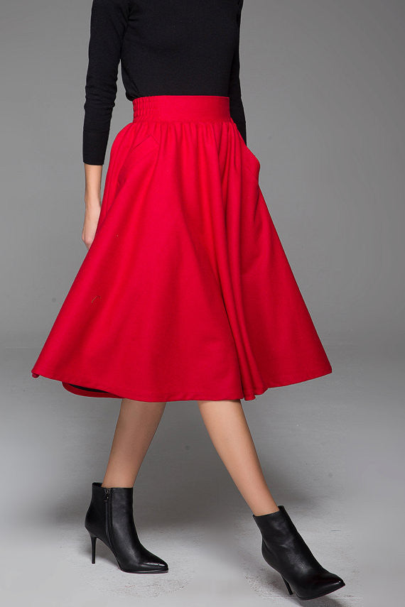 Lovely Elegant Midi Skirt Wool Skirt Winter Skirt With Elastic Waist ...