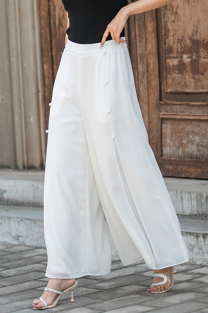 Women's Gota Design Palazzo Pant White Color Rayon Fabric (Free Size) -  MENSIMPRESSION - 3938111