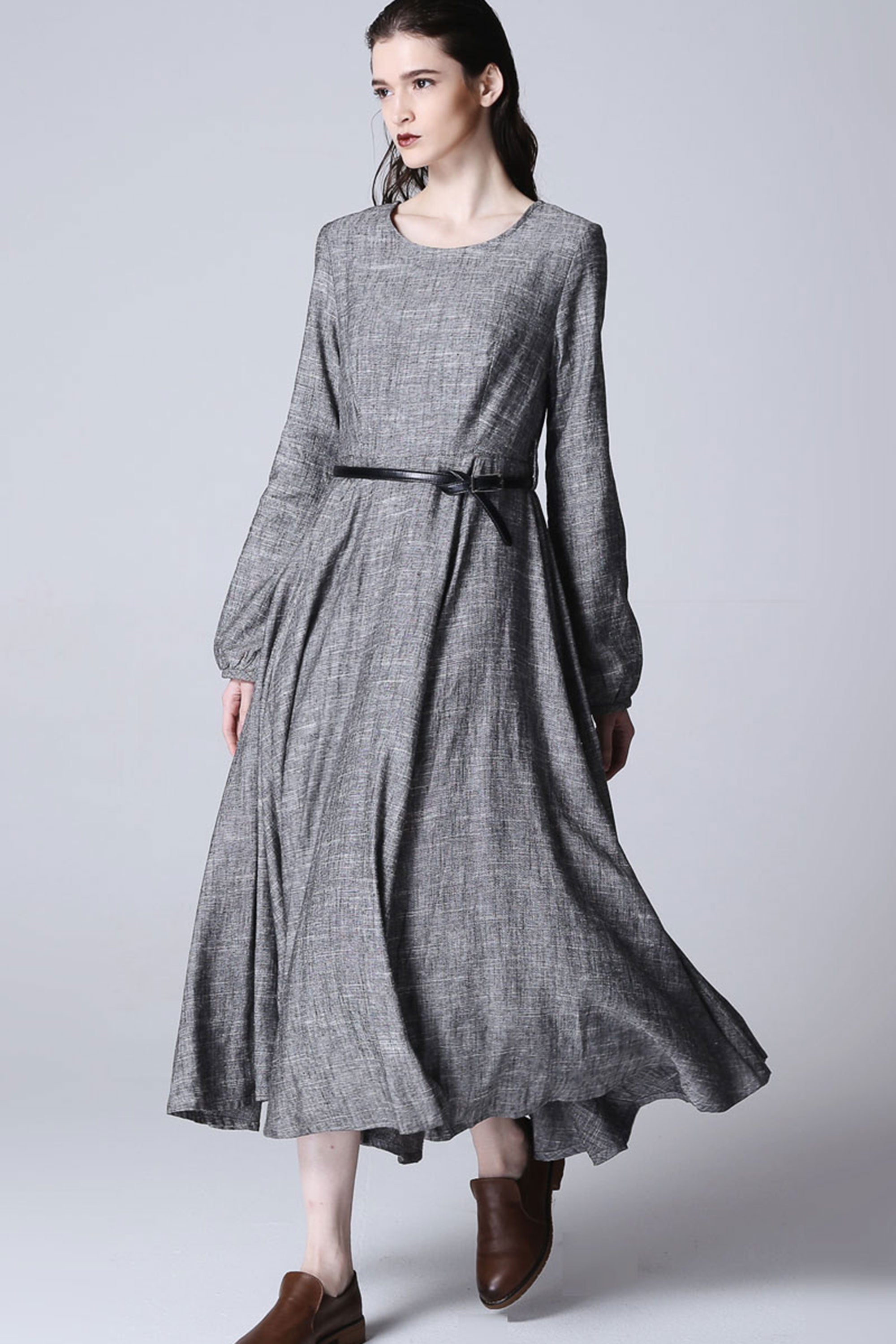 Maxi linen dress gray dress women long dress (1167) – XiaoLizi