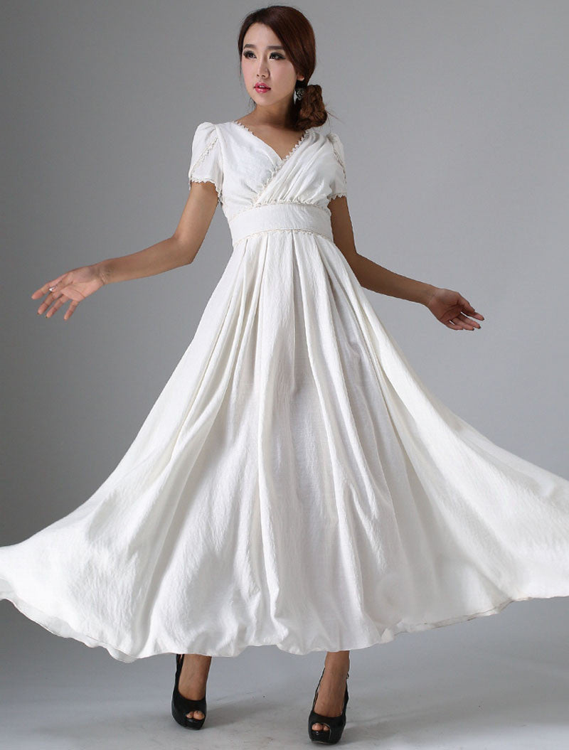 Timeless fit and flare white prom linen dress 0959# – XiaoLizi
