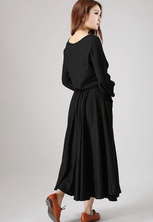 Long sleeve casual maxi linen dress 0784# – XiaoLizi