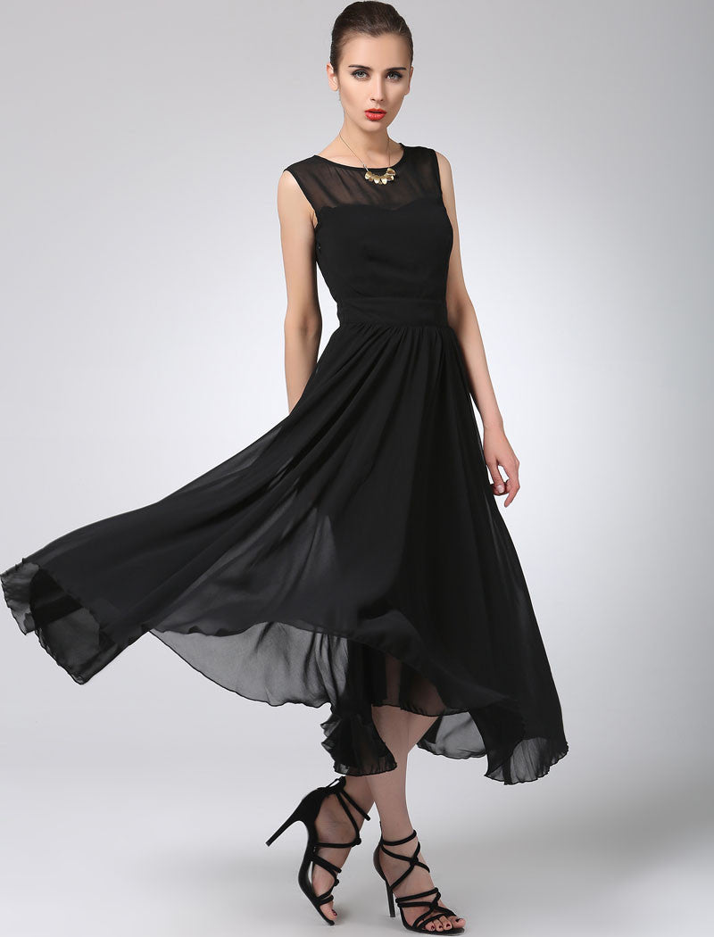 Black prom dress maxi chiffon dress long women dress 1238# – XiaoLizi