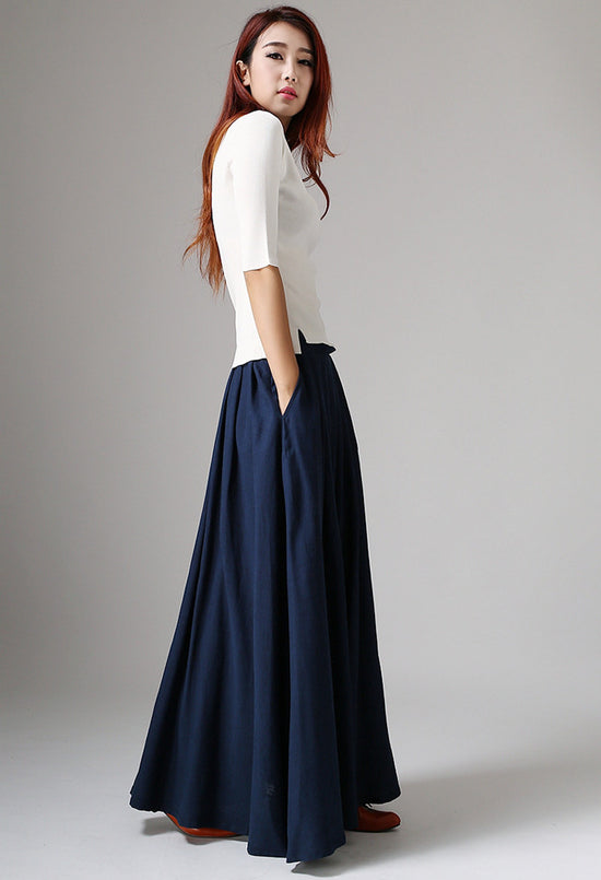 Classic pleated maxi linen Skirt 1046# – XiaoLizi