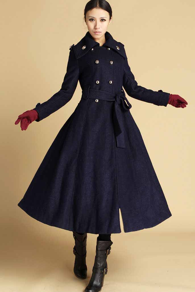 Classical Blue wool maxi Coat for winter 0475# – XiaoLizi