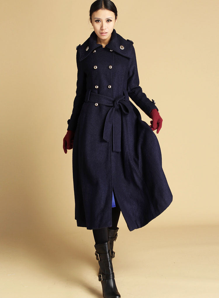 Classical Blue wool maxi Coat for winter 0475# – XiaoLizi