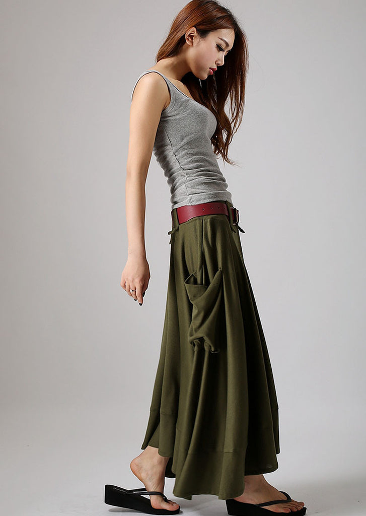 Army Green skirt - women long skirt maxi cotton knit skirt 885# – xiaolizi