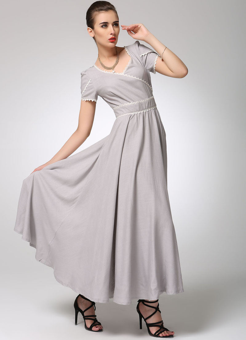 Light Grey Linen Dress Maxi Dress Women Prom Dress 1260 Xiaolizi 