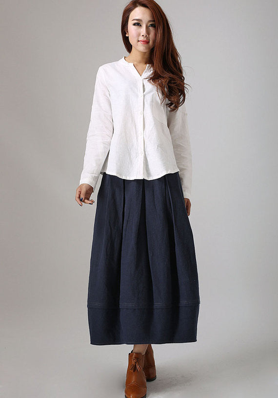 Made to Measure blue long linen Skirt with Side Pockets 0778# – XiaoLizi