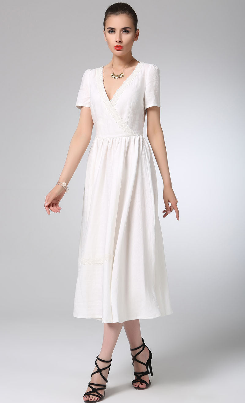 White linen dress prom dress maxi bridesmaid dress (1215) – XiaoLizi