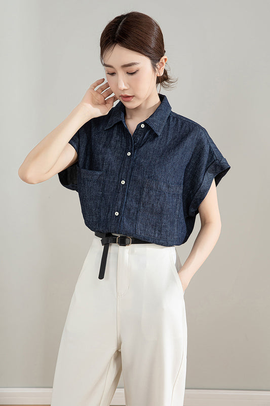 Navy Blue Linen Two Piece Set 4199 – XiaoLizi