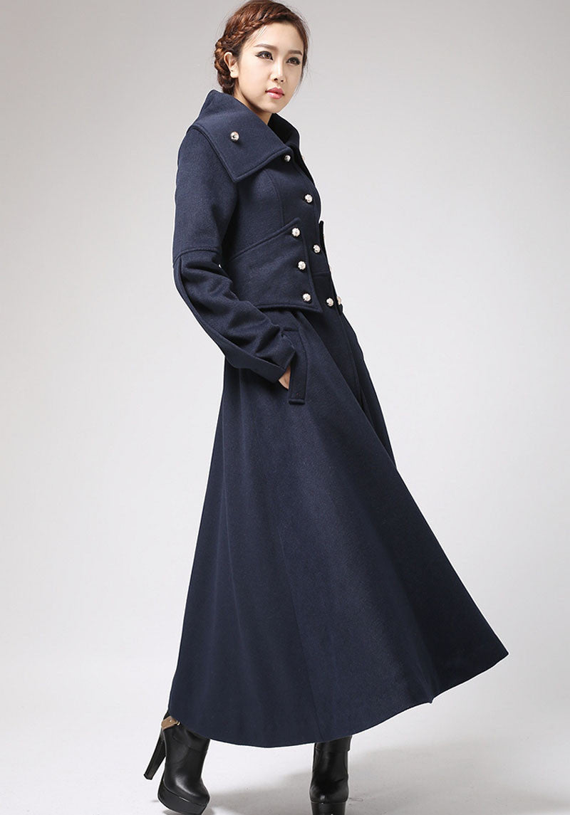 Military Style Coat - Womens Cashmere Coat - Long Dress Coat – XiaoLizi