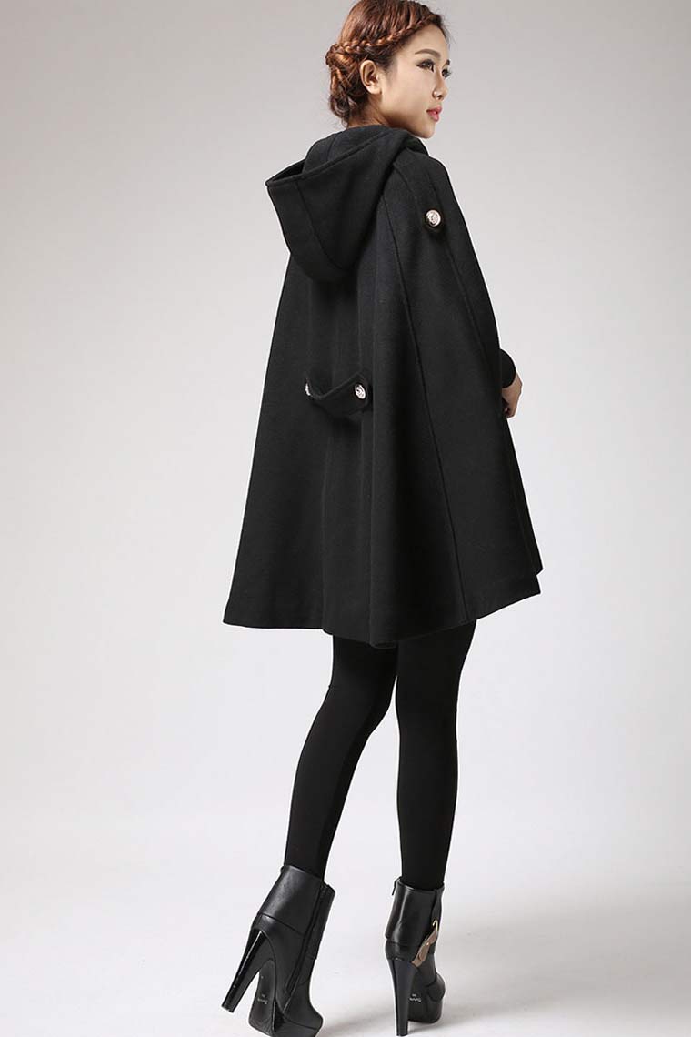 womens hooded wool cape coat for women 0698# – XiaoLizi