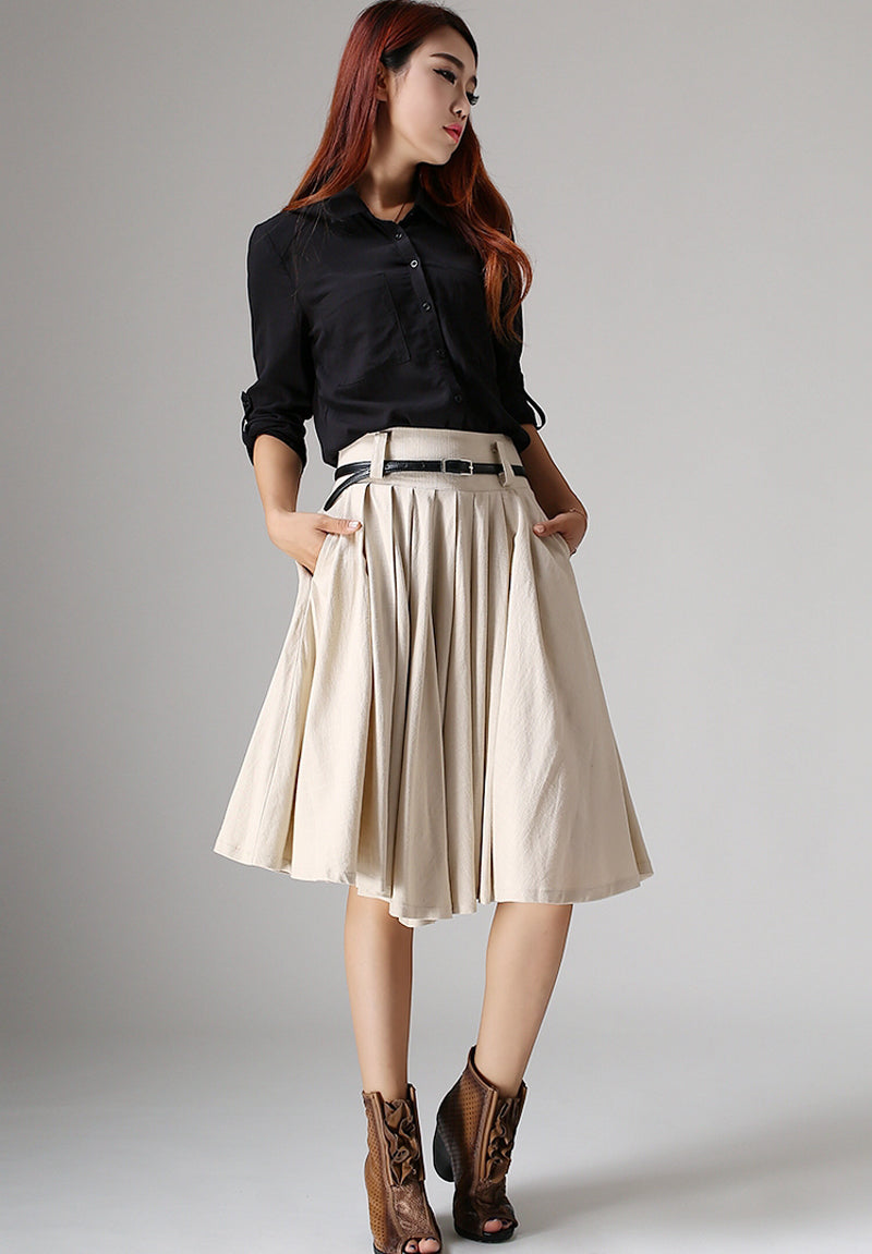 Women's Pleated midi skirt in off white 1034# – XiaoLizi