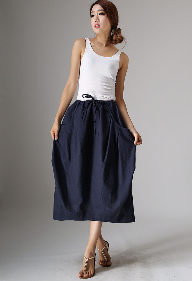 Dark blue skirt woman casual skirt linen skirt long skirt (983) – XiaoLizi