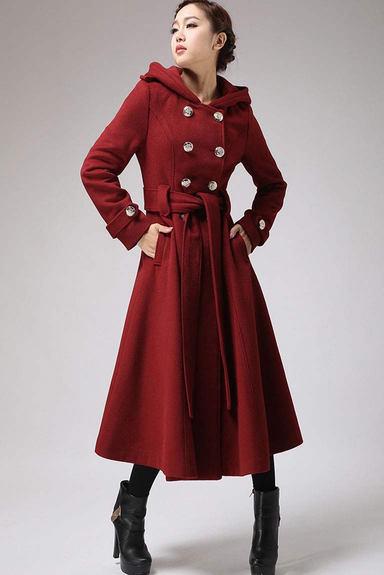 Womens's hooded Military coat in Red 0705# – XiaoLizi