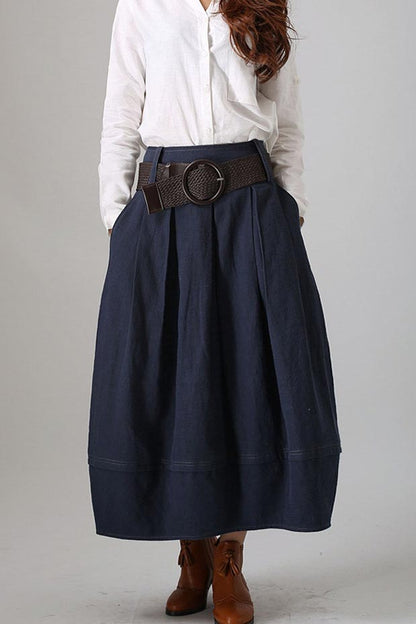 Made to Measure blue long linen Skirt with Side Pockets 0778# – XiaoLizi