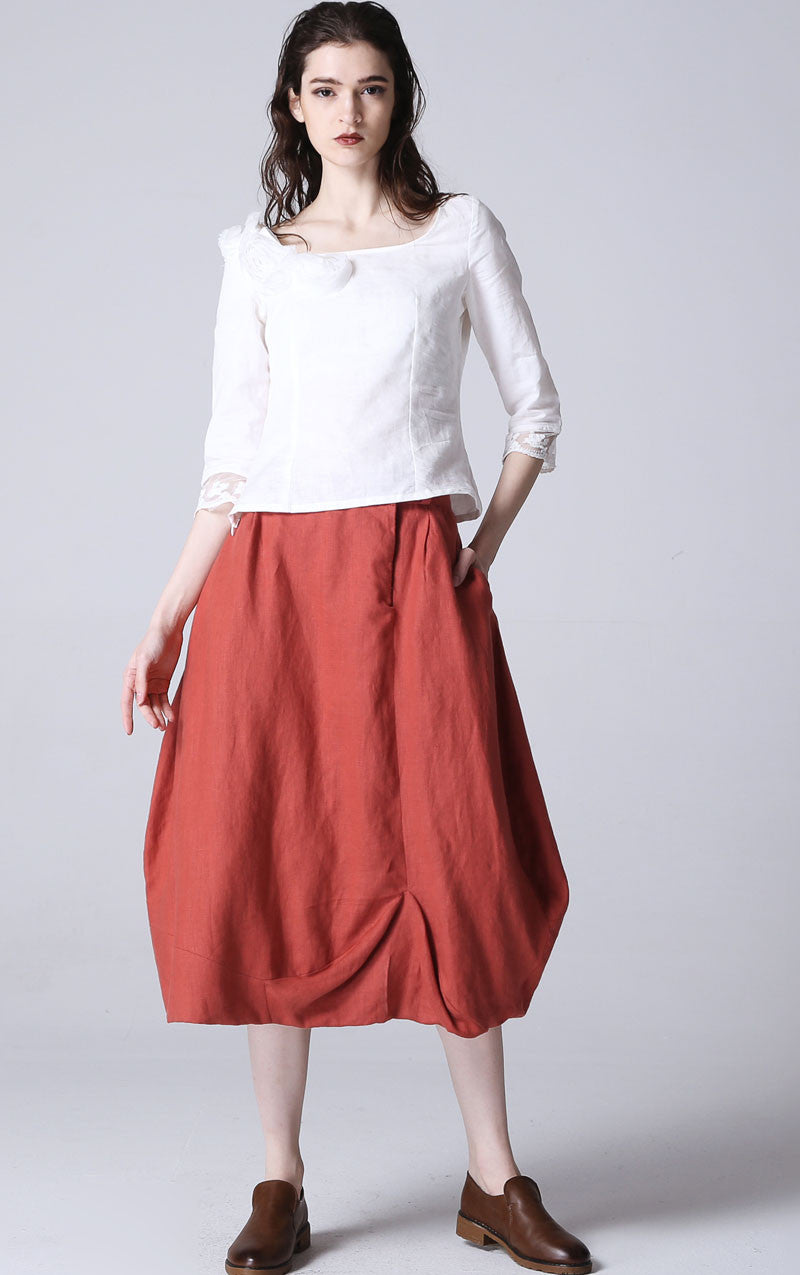 Orange linen skirt maxi skirt women skirt (1194) – XiaoLizi