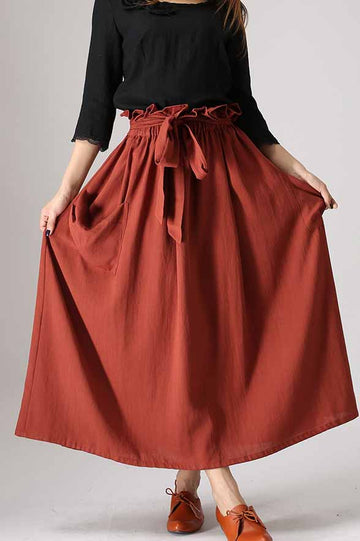 Red linen skirt