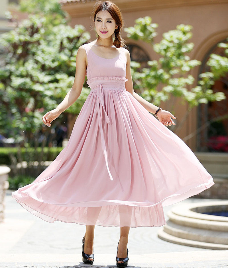 Pink chiffon dress - women long prom dress maxi bridesmaid dress - Cus ...