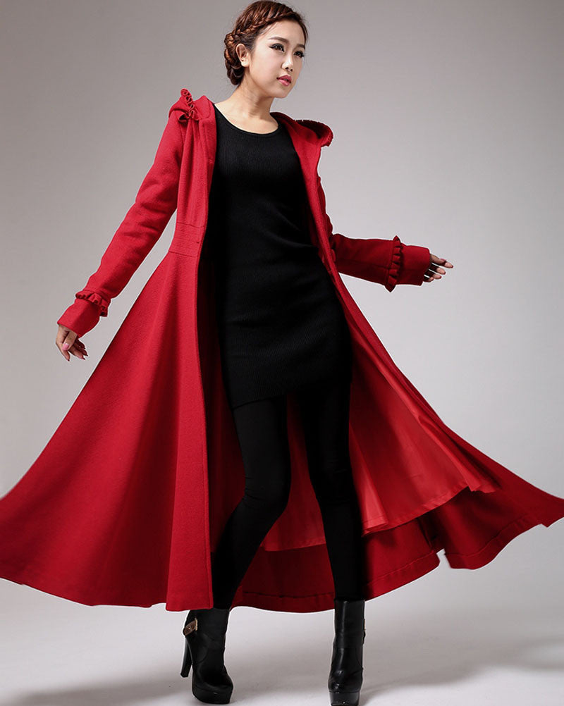 Long wool winter coat with hood europe