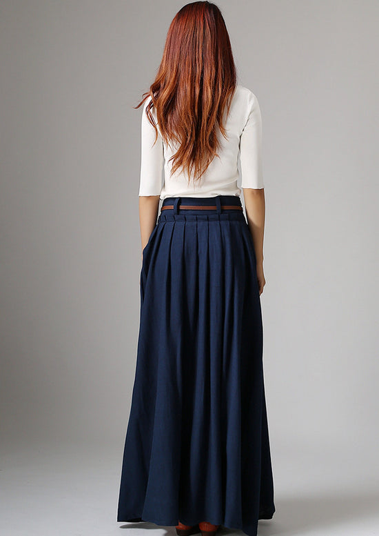 Classic pleated maxi linen Skirt 1046# – XiaoLizi
