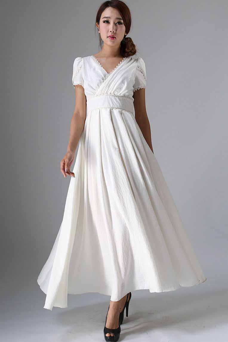 Timeless fit and flare white prom linen dress 0959# – XiaoLizi