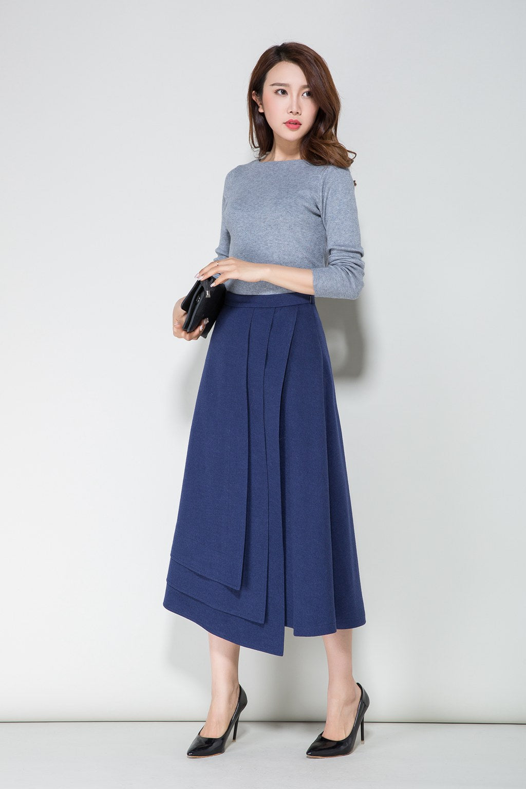 blue skirt, wool skirt, tiered skir 1712# – XiaoLizi
