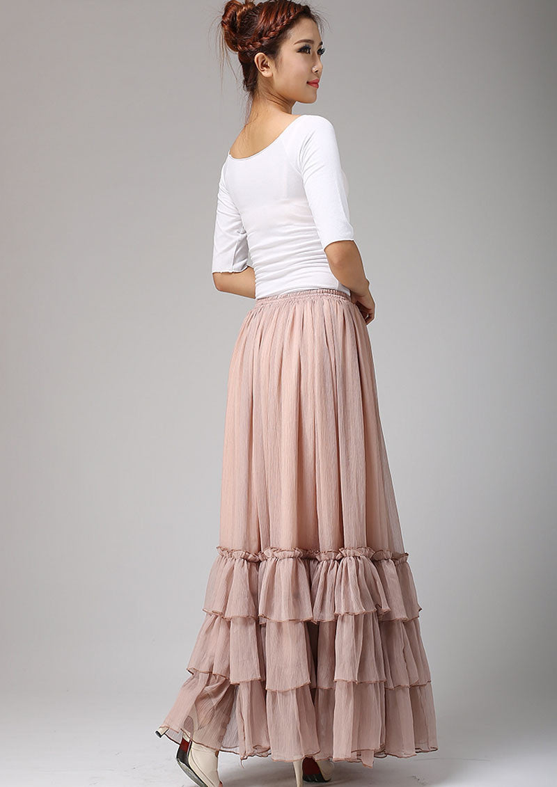 Long Chiffon Tiered Maxi Skirt Women Skirts In Blush Pink 0663 Xiaolizi 0282