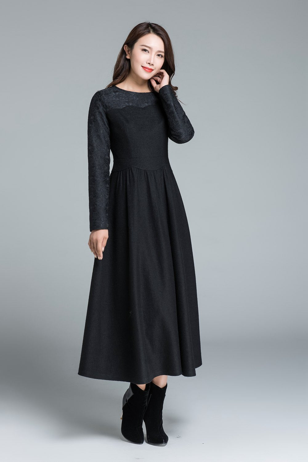 sweet heart wool dress, women long sleeve dress 1650 – XiaoLizi