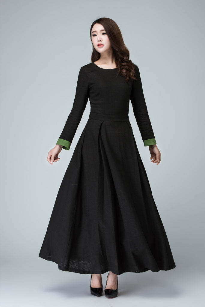 Black dress linen dress maxi dress women dress 1450# – xiaolizi