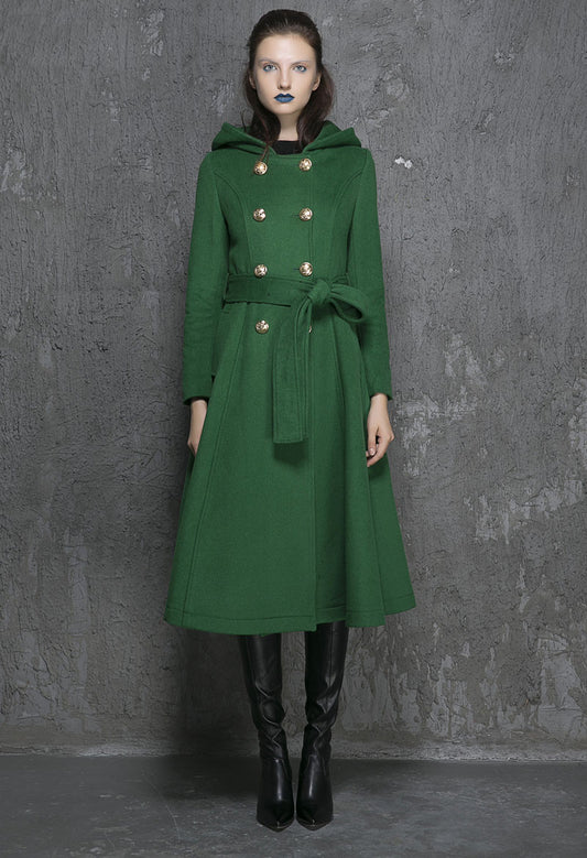 Army green fit and flare coat romantic wool coat 1823#