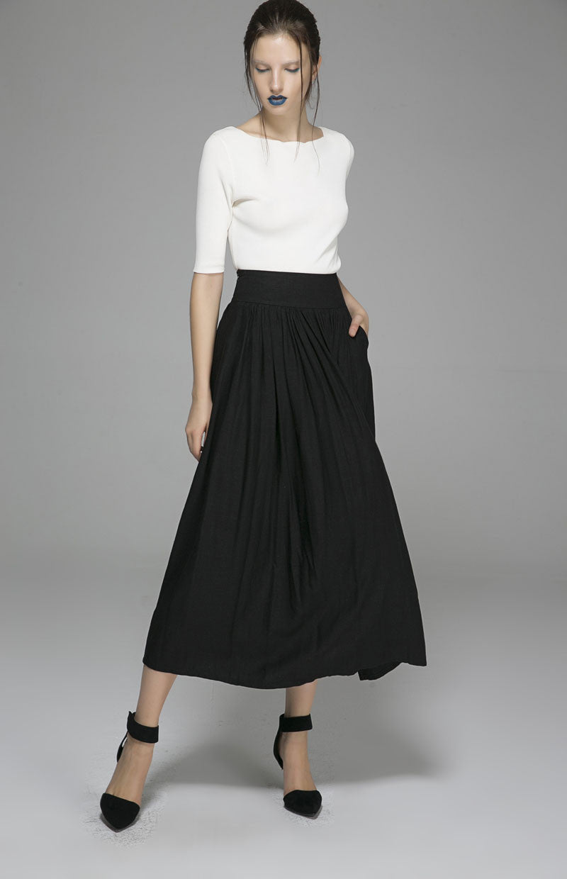 Black maxi swing skirt with pleated waist 1384# – XiaoLizi