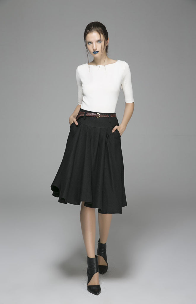 Black skirt woman wool skirt midi skirt custom made skirt 1390# – XiaoLizi