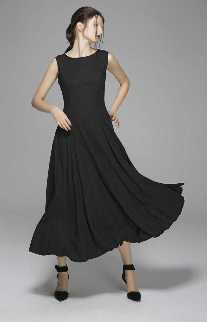 Long Black Linen Dress Women Maxi Dress Sleeveless Prom Dress(1395 ...