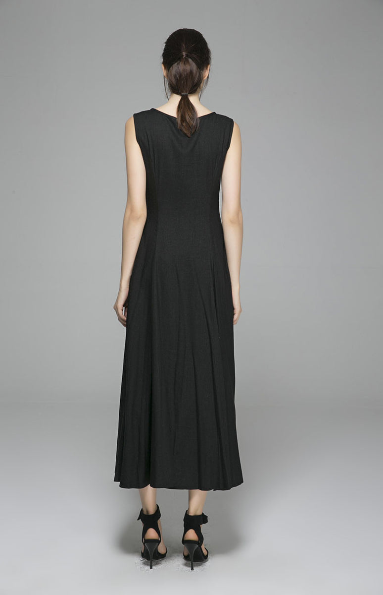 Long Black Linen Dress Women Maxi Dress Sleeveless Prom Dress1395 Xiaolizi 7528