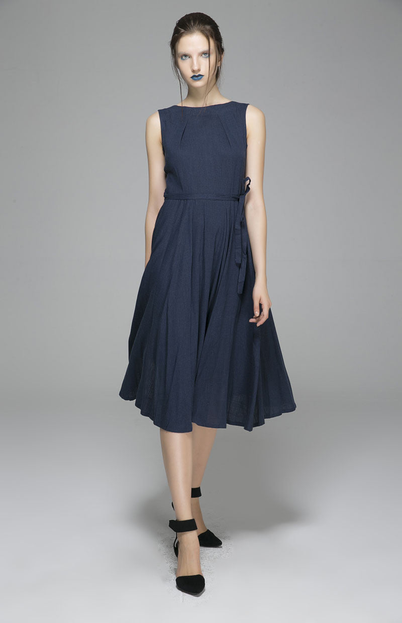 Xiaolizi handmade 50s sleeveless swing midi dress in Blue 1401# – XiaoLizi