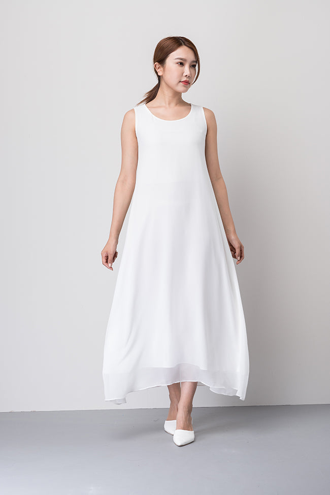 white sleeveless chiffon loose dress