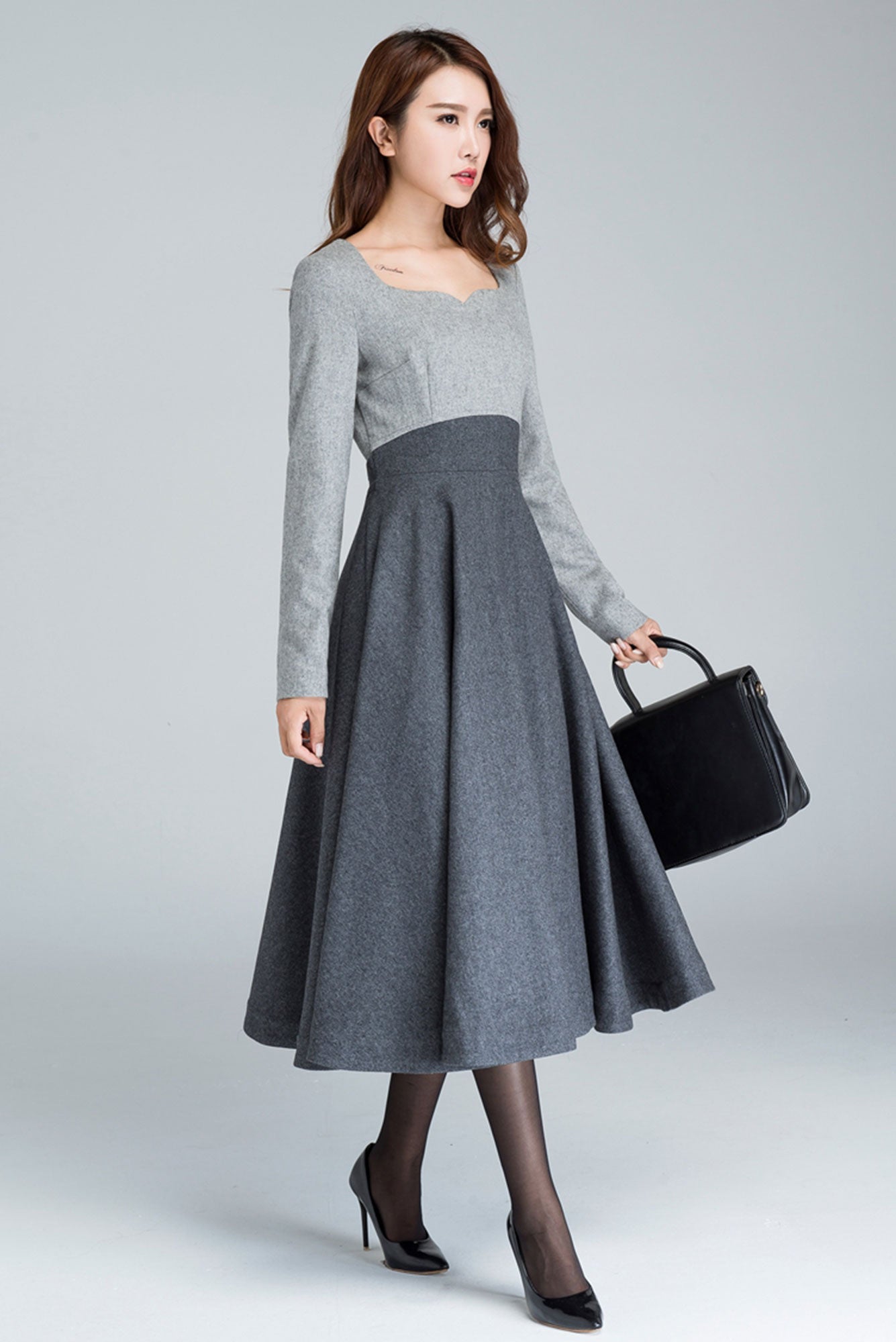 1950s Grey Fit and Flare wool dress 1615 – XiaoLizi
