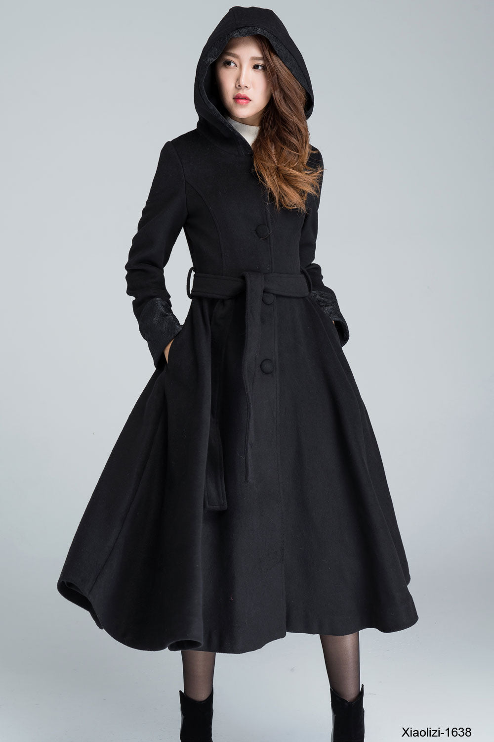 long black trench coat with hood